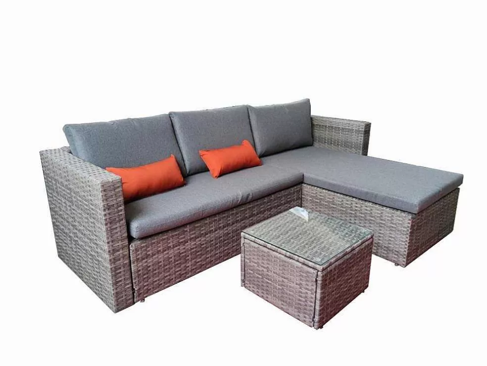 Saldosystocks Sofá Chaise Longue Ratan + Mesa. Modelo Ms029-1-Gr, Moveis De Jardim E Terraco* Conjunto Relax De Jardim