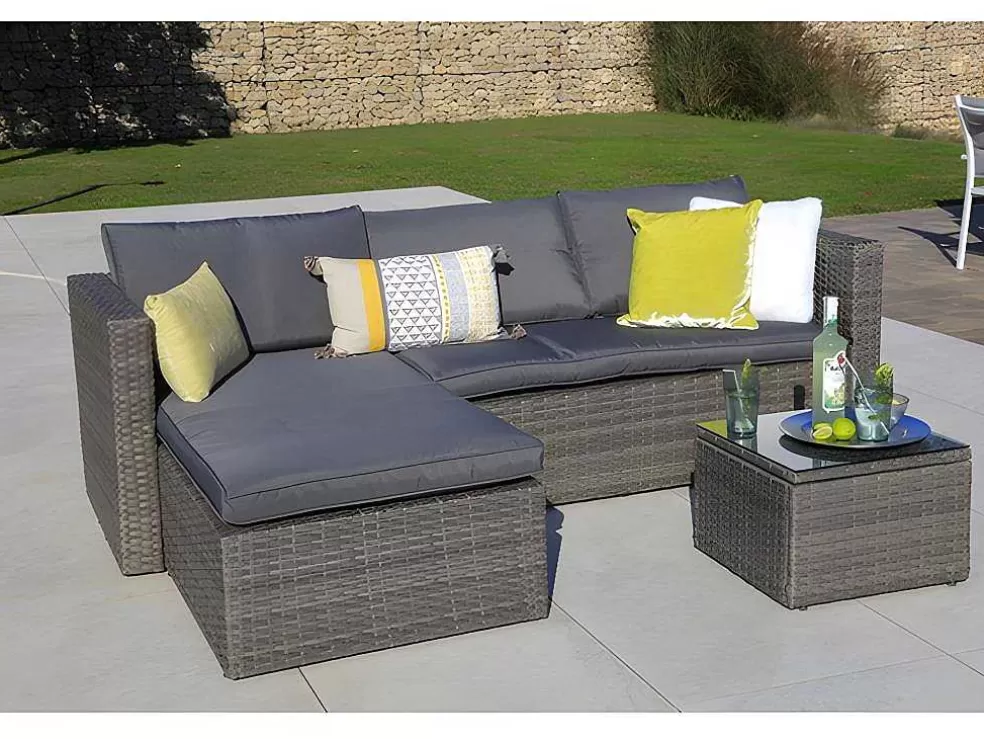 Saldosystocks Sofá Chaise Longue Ratan + Mesa. Modelo Ms029-1-Gr, Moveis De Jardim E Terraco* Conjunto Relax De Jardim