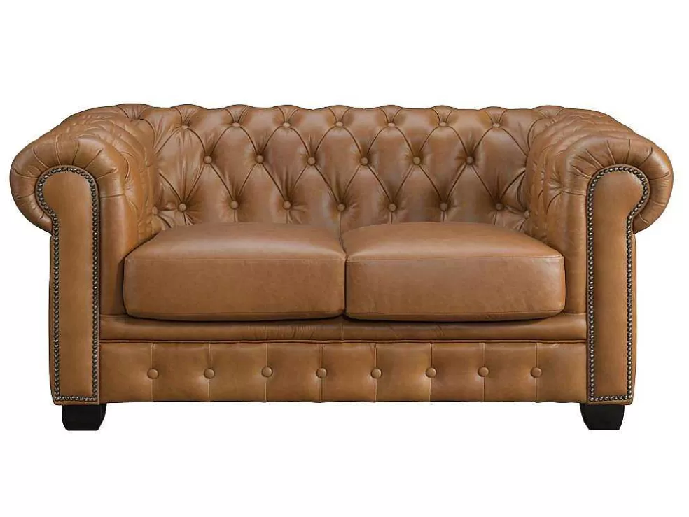 LINEA Sofá Sofá Chesterfield 2 Lugares Brenton 100% Pele De Bufalo Superior Cor Caramelo Vintage* Sofá De 2 Lugares