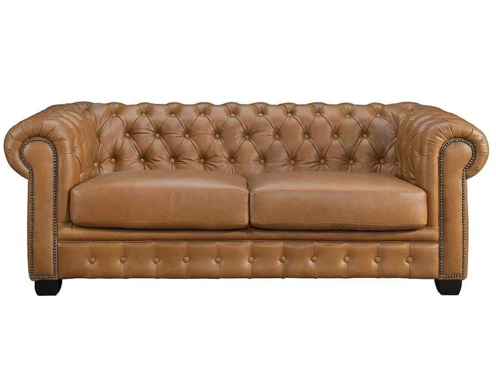 LINEA Sofá Sofá Chesterfield 3 Lugares Brenton 100% Pele De Bufalo Superior Cor Caramelo Vintage* Promoções Sofás & Poltronas