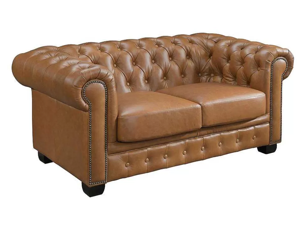 LINEA Sofá Sofá Chesterfield 2 Lugares Brenton 100% Pele De Bufalo Superior Cor Caramelo Vintage* Sofá De 2 Lugares