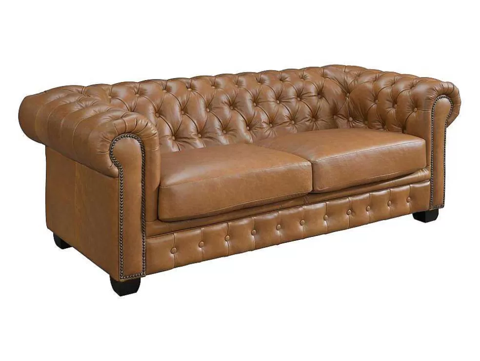 LINEA Sofá Sofá Chesterfield 3 Lugares Brenton 100% Pele De Bufalo Superior Cor Caramelo Vintage* Promoções Sofás & Poltronas