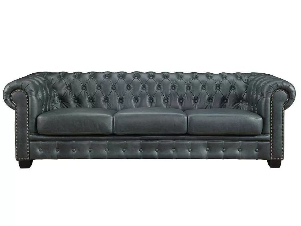 LINEA Sofá Sofá Chesterfield 4 Lugares Brenton 100% Pele De Bufalo Superior Cor Verde-Acinzentado* Promoções Sofás & Poltronas