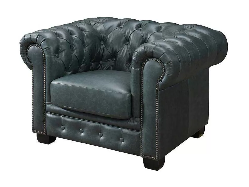 LINEA Sofá Sofá Chesterfield 3+2+1 Lugares Brenton 100% Pele De Bufalo Superior Cor Verde-Acinzentado* Promoções Sofás & Poltronas