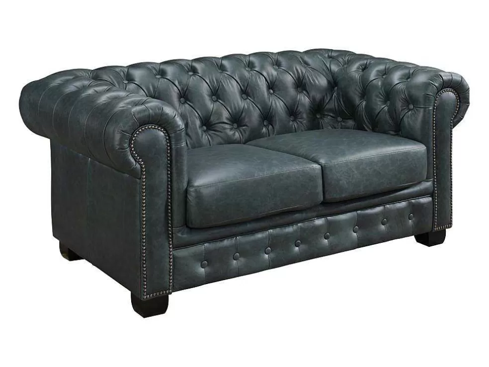 LINEA Sofá Sofá Chesterfield 2 Lugares Brenton 100% Pele De Bufalo Superior Cor Verde-Acinzentado* Sofá Em Pele