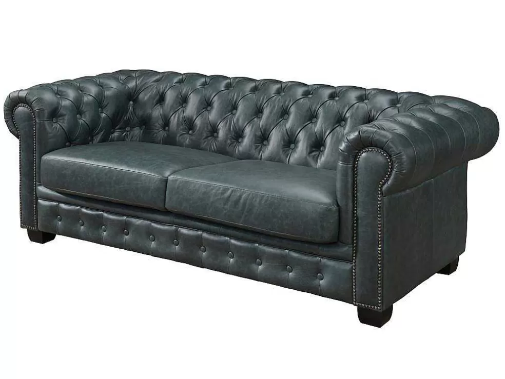 LINEA Sofá Sofá Chesterfield 3+2 Lugares Brenton 100% Pele De Bufalo Superior Cor Verde-Acinzentado* Conjunto De Sofá