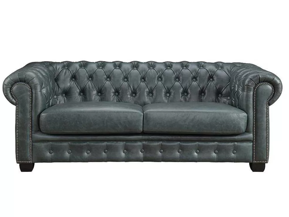 LINEA Sofá Sofá Chesterfield 3 Lugares Brenton 100% Pele De Bufalo Superior Cor Verde-Acinzentado* Promoções Sofás & Poltronas