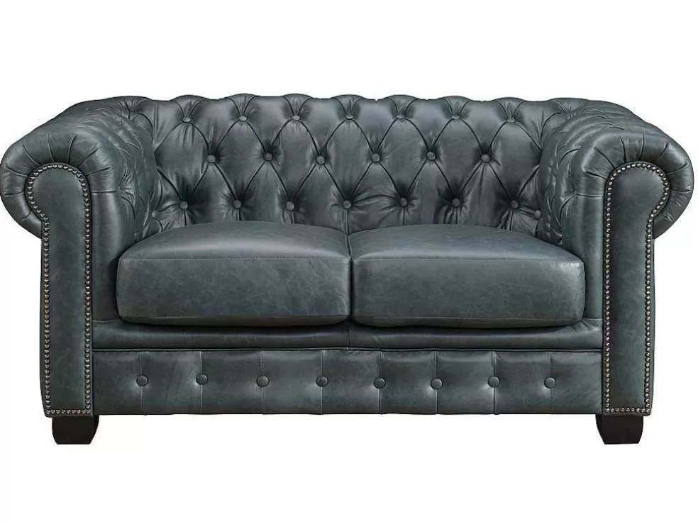 LINEA Sofá Sofá Chesterfield 3+2 Lugares Brenton 100% Pele De Bufalo Superior Cor Verde-Acinzentado* Conjunto De Sofá