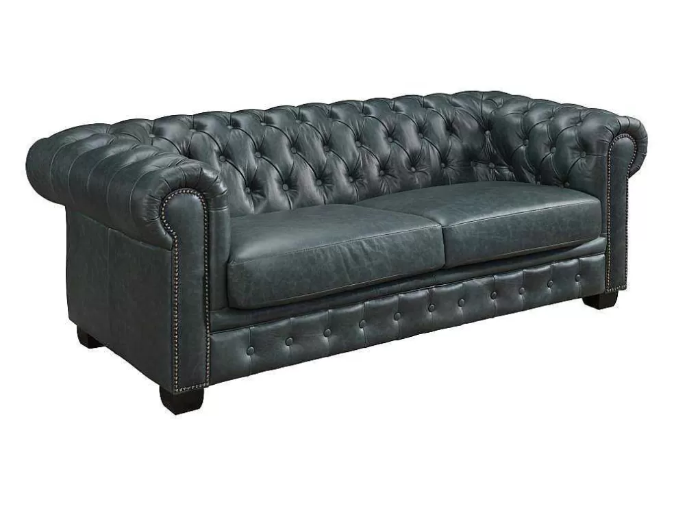 LINEA Sofá Sofá Chesterfield 3 Lugares Brenton 100% Pele De Bufalo Superior Cor Verde-Acinzentado* Promoções Sofás & Poltronas