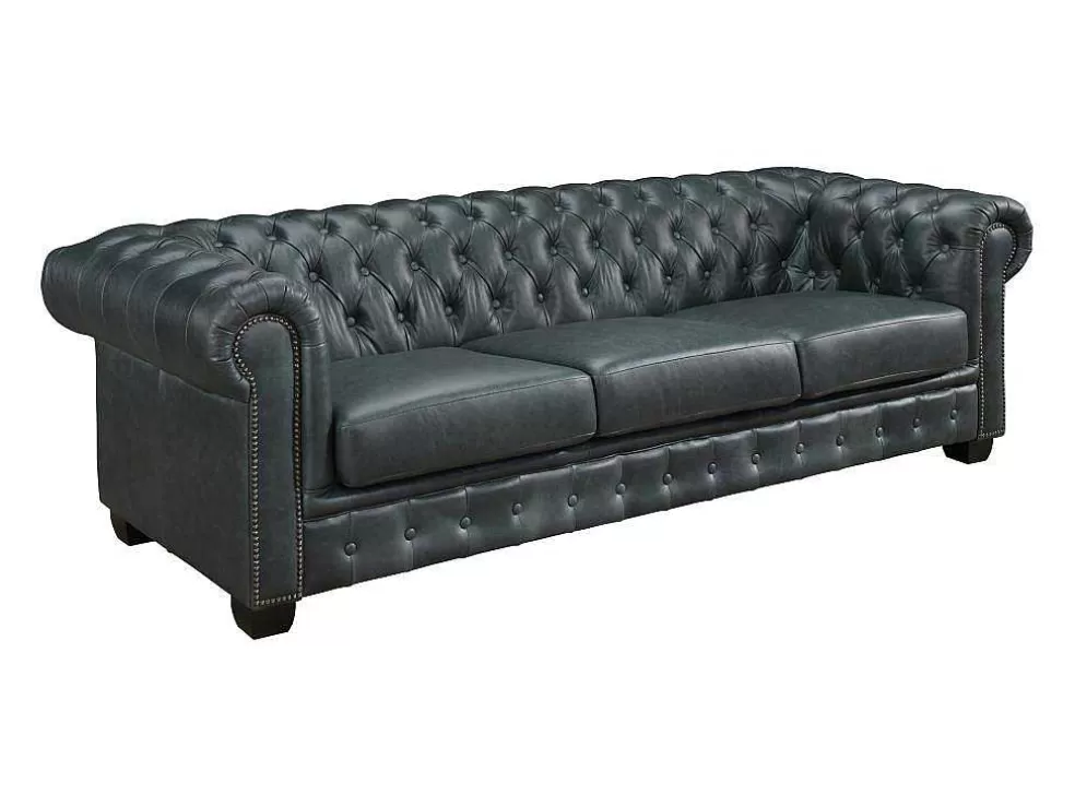 LINEA Sofá Sofá Chesterfield 4 Lugares Brenton 100% Pele De Bufalo Superior Cor Verde-Acinzentado* Promoções Sofás & Poltronas