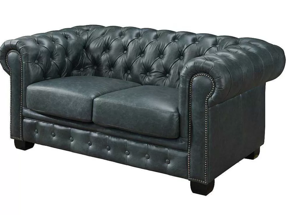 LINEA Sofá Sofá Chesterfield 3+2 Lugares Brenton 100% Pele De Bufalo Superior Cor Verde-Acinzentado* Conjunto De Sofá