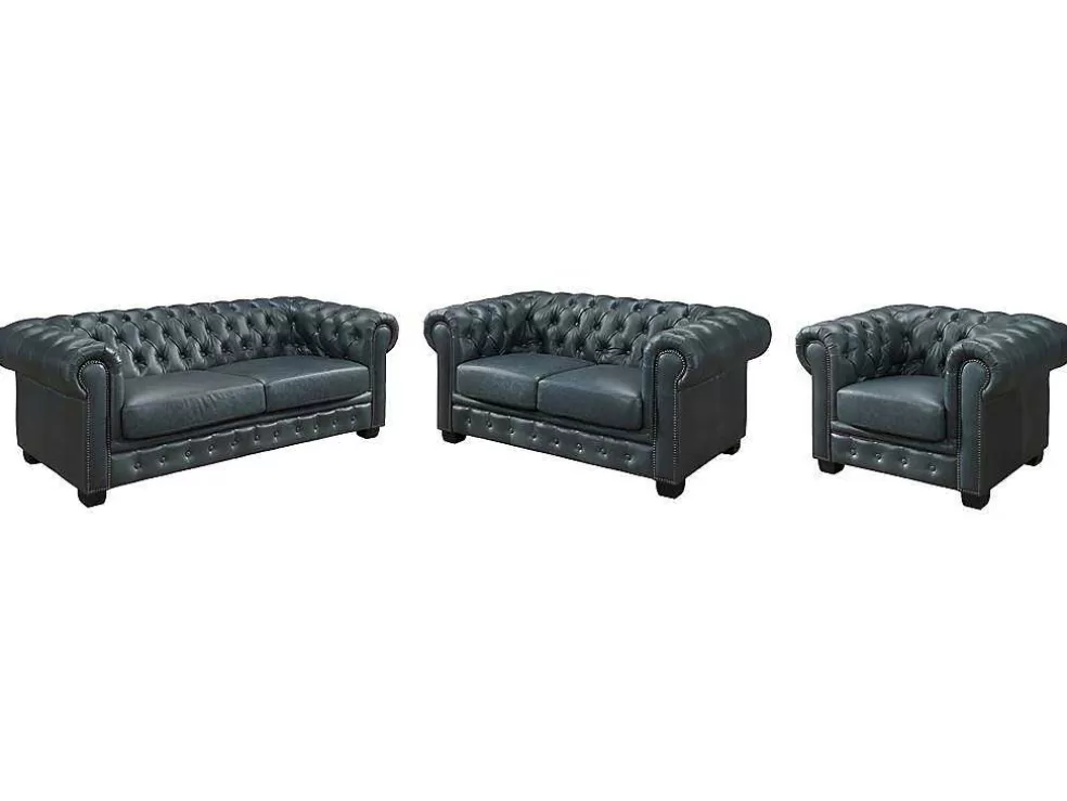 LINEA Sofá Sofá Chesterfield 3+2+1 Lugares Brenton 100% Pele De Bufalo Superior Cor Verde-Acinzentado* Promoções Sofás & Poltronas