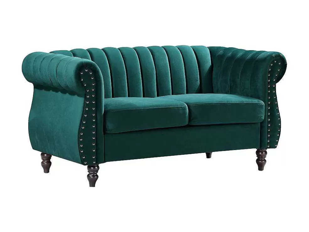 Vente-unique Sofá Chesterfield 2 Lugares Veludo Verde Esmeralda - Trumbo* Sofá De 2 Lugares