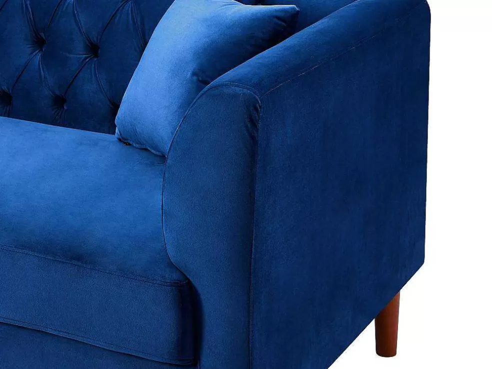 Vente-unique Sofá Chesterfield De 3 Lugares Em Veludo Azul-Escuro - Arsene* Sofá Em Tecido