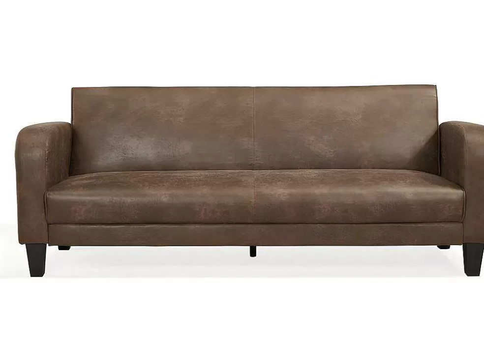 Vente-unique Sofá Club De 3 Lugares Convertivel Em Cama Em Microfibra Imitacao Pele Envelhecida - Inicio* Sofá Cama Clic-Clac E Dobravel