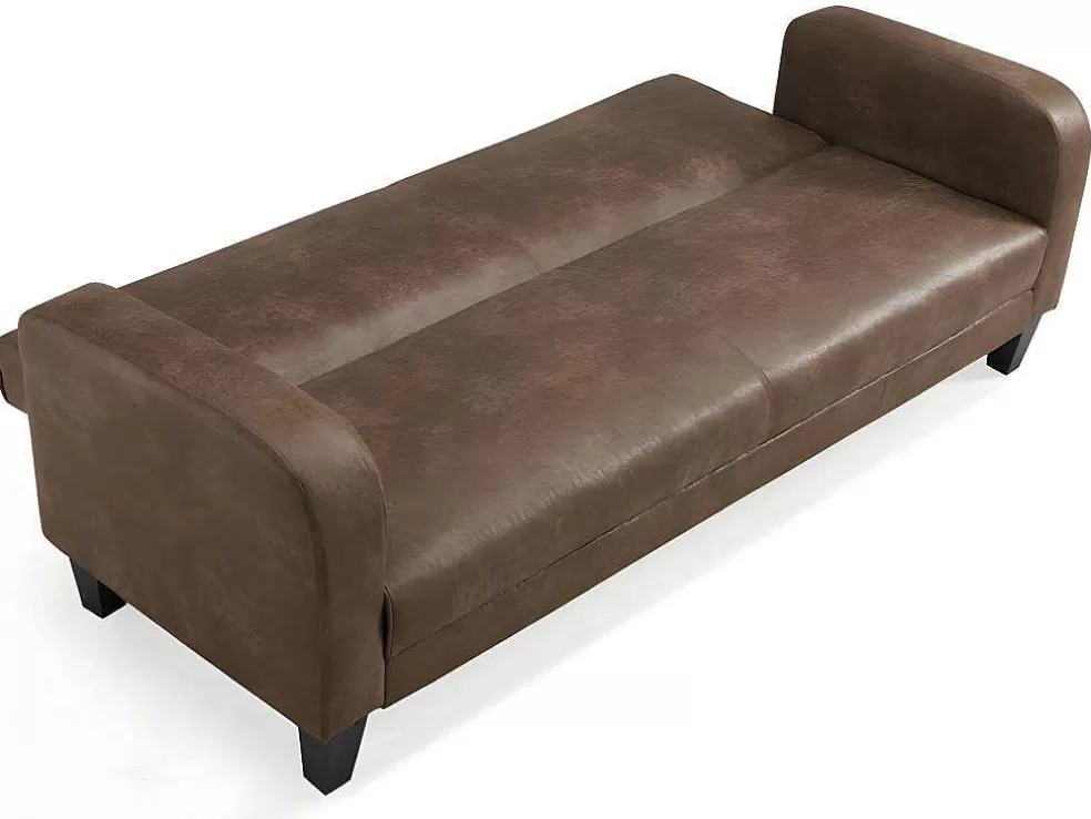 Vente-unique Sofá Club De 3 Lugares Convertivel Em Cama Em Microfibra Imitacao Pele Envelhecida - Inicio* Sofá Cama Clic-Clac E Dobravel