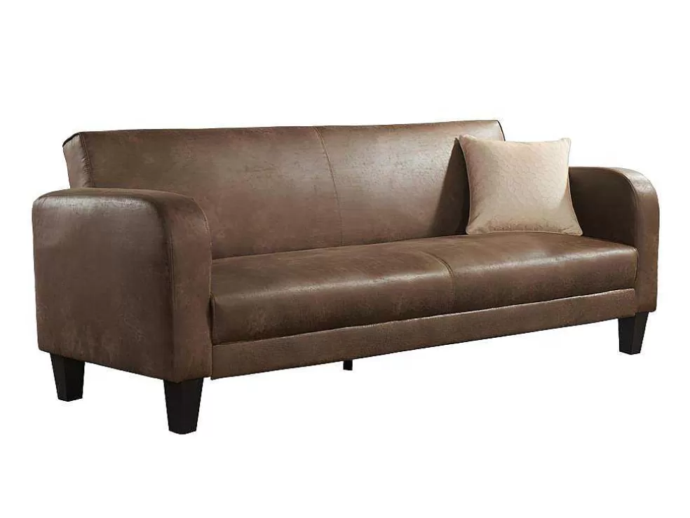 Vente-unique Sofá Club De 3 Lugares Convertivel Em Cama Em Microfibra Imitacao Pele Envelhecida - Inicio* Sofá Cama Clic-Clac E Dobravel