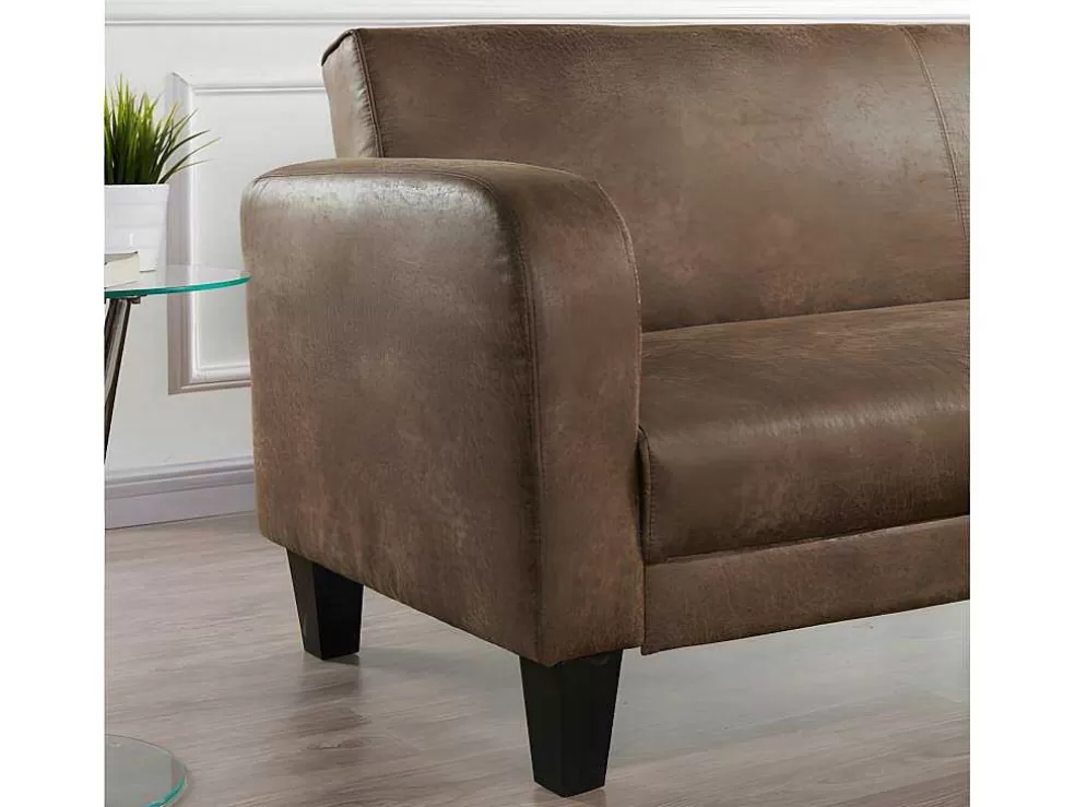 Vente-unique Sofá Club De 3 Lugares Convertivel Em Cama Em Microfibra Imitacao Pele Envelhecida - Inicio* Sofá Cama Clic-Clac E Dobravel
