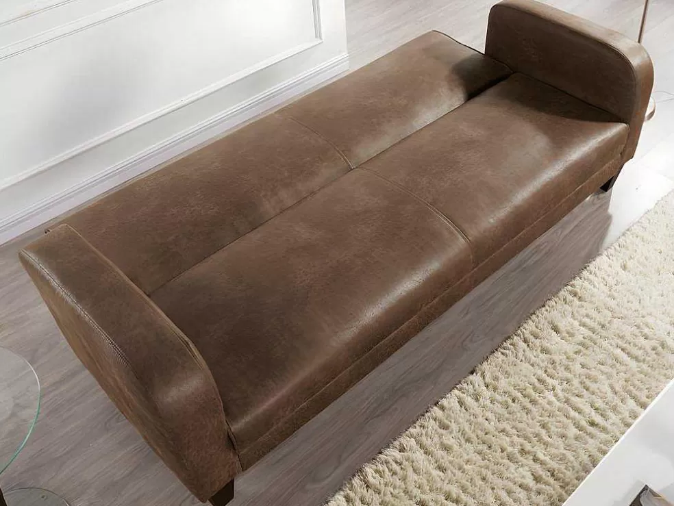 Vente-unique Sofá Club De 3 Lugares Convertivel Em Cama Em Microfibra Imitacao Pele Envelhecida - Inicio* Sofá Cama Clic-Clac E Dobravel