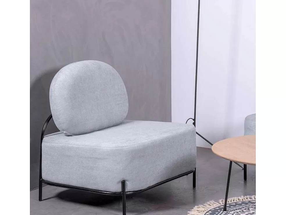 Vente-unique Sofá De 1 Lugar Com Design Minimalista - Clair - Azul* Poltrona Em Tecido
