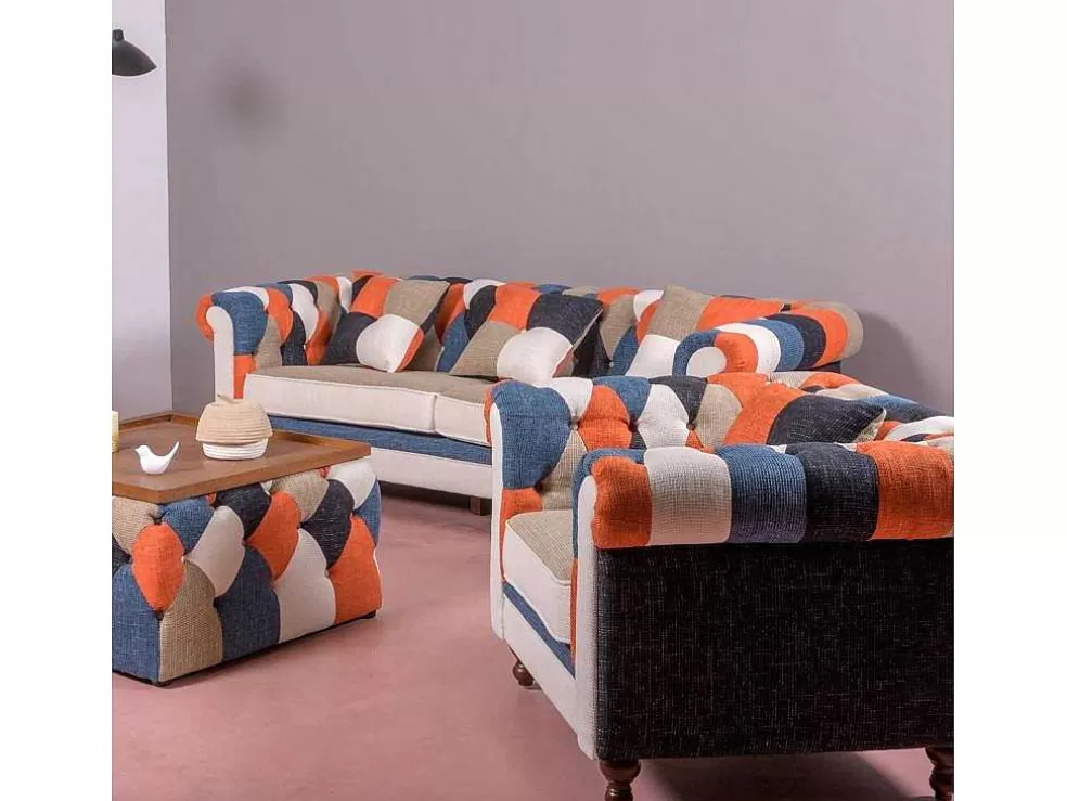 Vente-unique Sofá De 1 Lugar Estofado Em Patchwork - Chesterfield - Retalhos* Poltrona Em Tecido