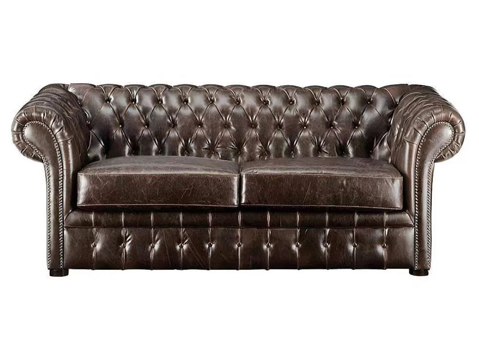 Vente-unique Sofá De 3+2 Lugares 100% Couro Envelhecido Estilo Chesterfield - Clotaire* Conjunto De Sofá