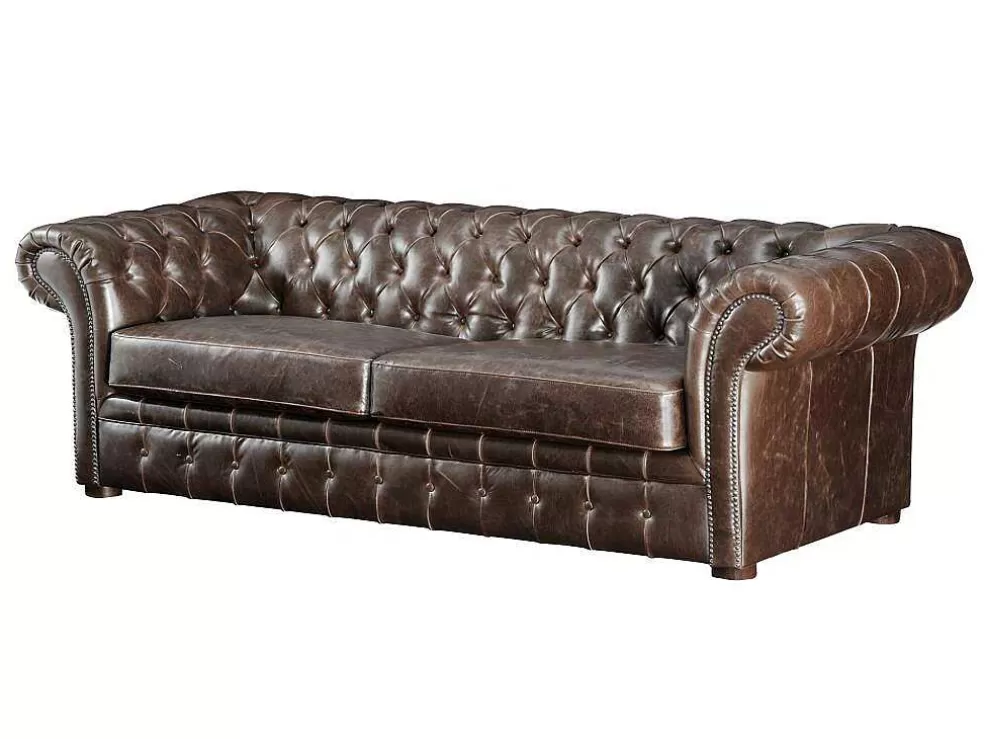 Vente-unique Sofá De 3+2 Lugares 100% Couro Envelhecido Estilo Chesterfield - Clotaire* Conjunto De Sofá