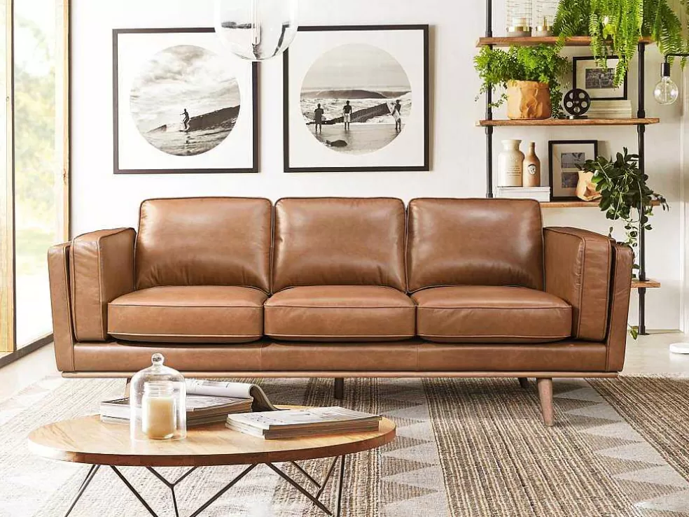 LINEA Sofá Sofá De 3 Lugares 100% Pele De Bufalo Superior Castanho Vintage - Danila* Promoções Sofás & Poltronas