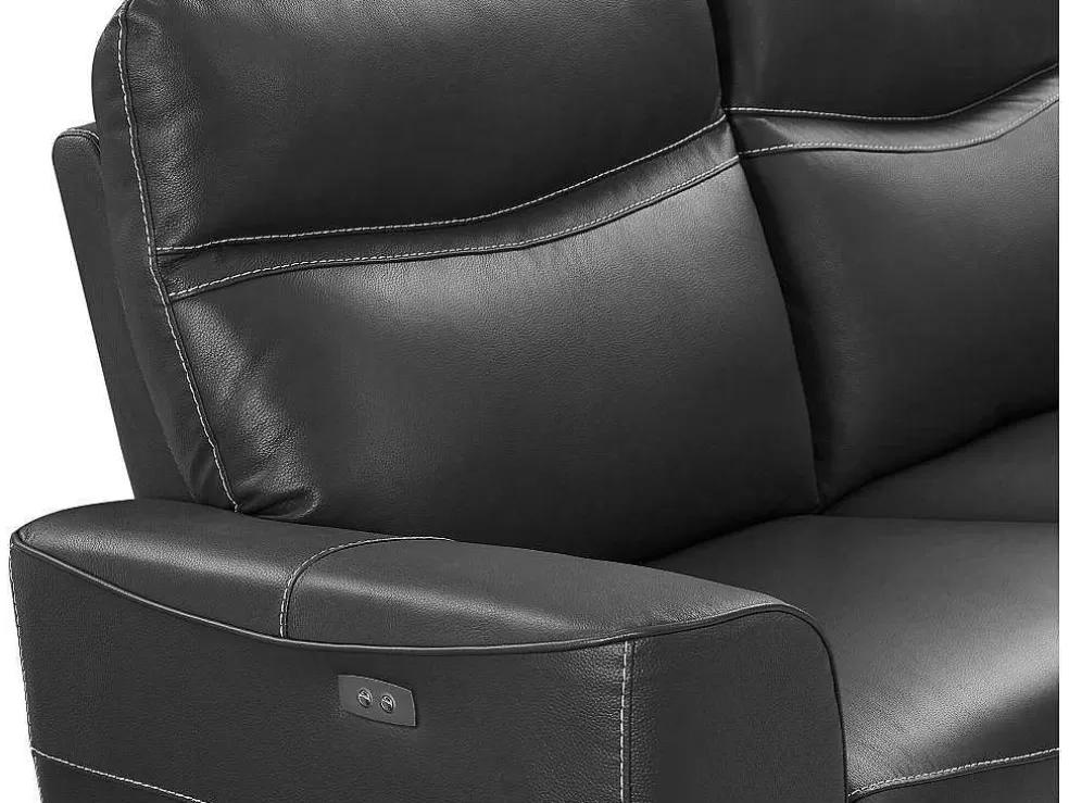 Vente-unique Sofá De 3 Lugares Articulado Eletrico Em Couro De Vaca Antracite - Damon* Sofá De Relaxamento Eletrico
