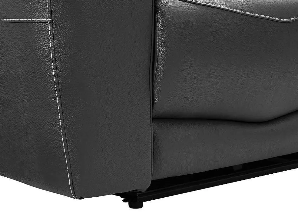 Vente-unique Sofá De 3 Lugares Articulado Eletrico Em Couro De Vaca Antracite - Damon* Sofá De Relaxamento Eletrico
