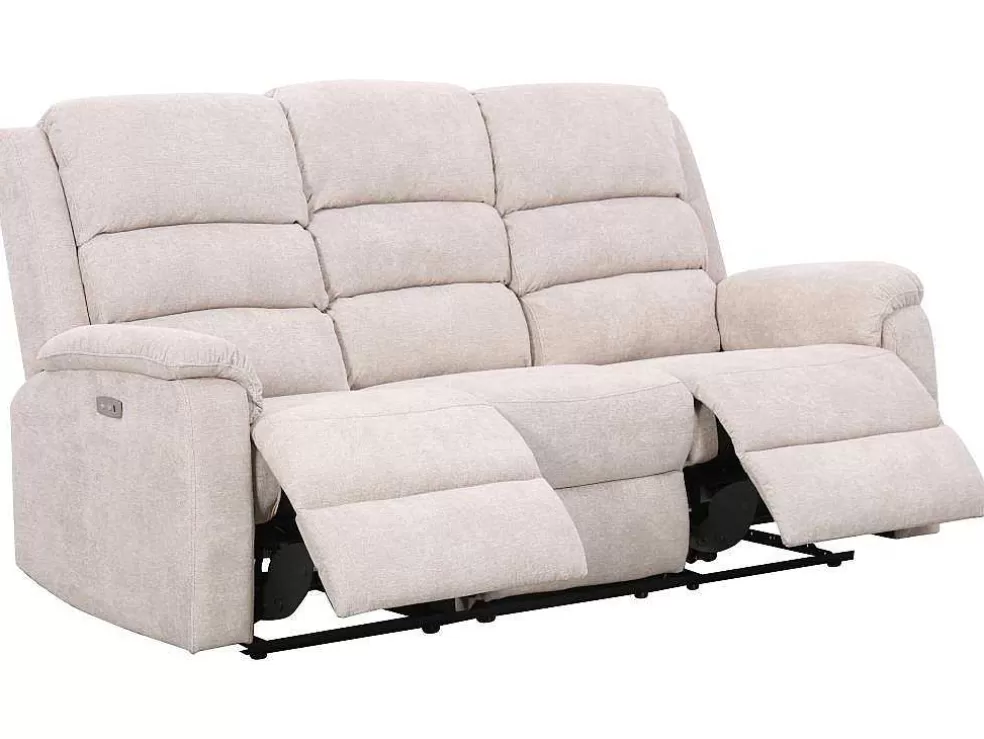 Vente-unique Sofá De 3 Lugares Articulado Eletrico Em Tecido Bege Com Mesinha - Nevers* Sofá De Relaxamento Eletrico