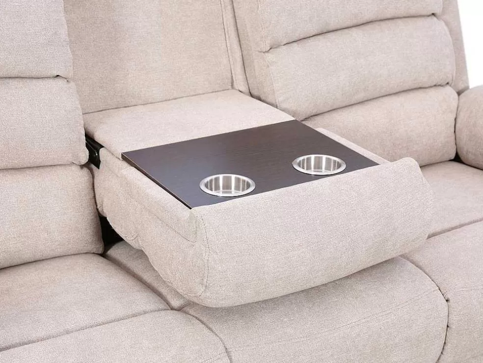 Vente-unique Sofá De 3 Lugares Articulado Eletrico Em Tecido Bege Com Mesinha - Nevers* Sofá De Relaxamento Eletrico