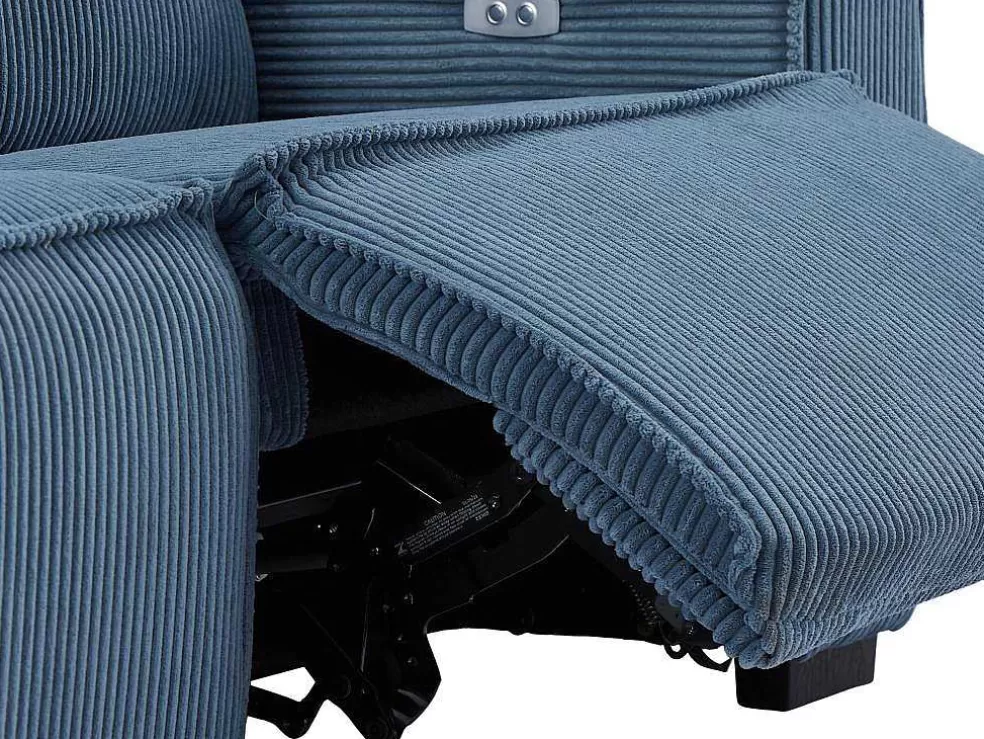 Vente-unique Sofá De 3 Lugares Articulado Eletrico Em Tecido Canelado Azul - Amelio* Sofá De Relaxamento Eletrico