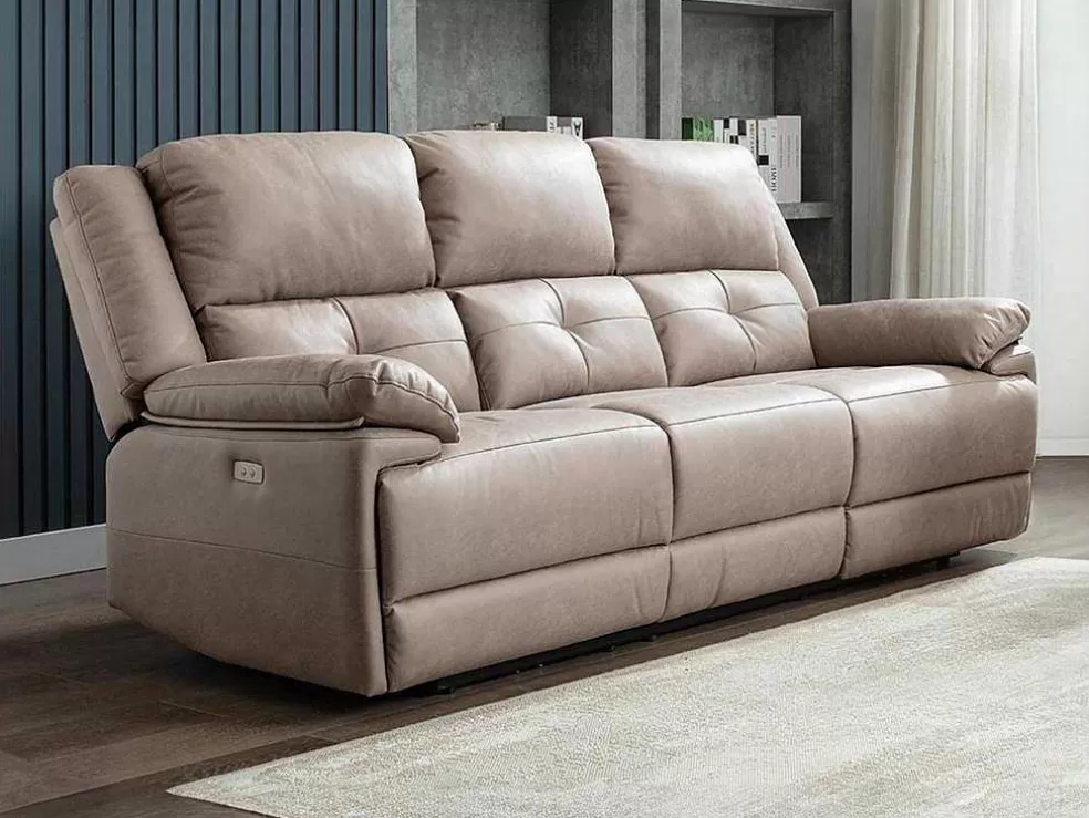 Vente-unique Sofá De 3 Lugares Articulado Eletrico Em Tecido Cor Taupe - Dolene* Sofá De Relaxamento Eletrico