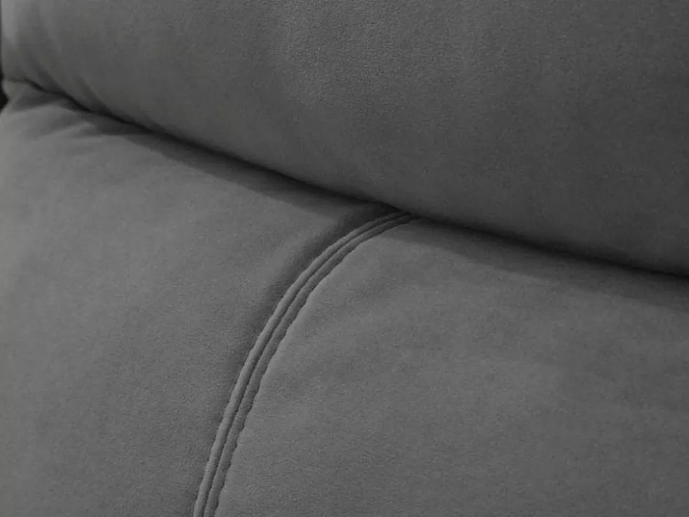 Vente-unique Sofá De 3 Lugares Articulado Eletrico Em Veludo - Cinza E Faixas Branco Cru - Metti* Sofá De Relaxamento Eletrico
