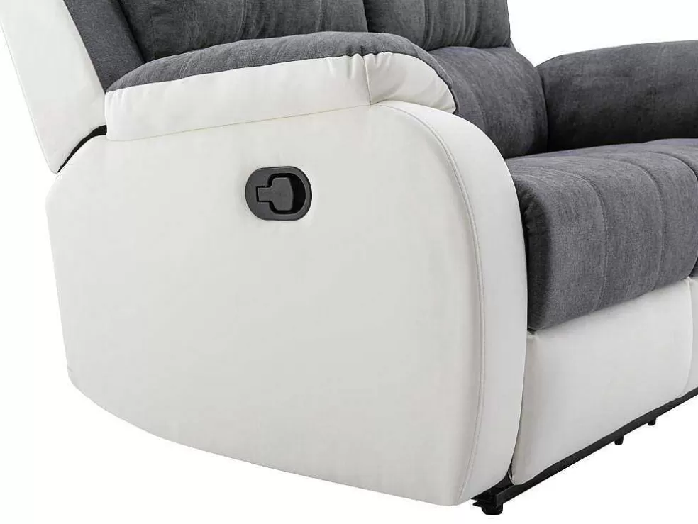 Vente-unique Sofá De 2 Lugares Articulado Em Microfibra E Pele Sintética Cinzento E Branco - Brody* Sofá De Relaxamento Manual