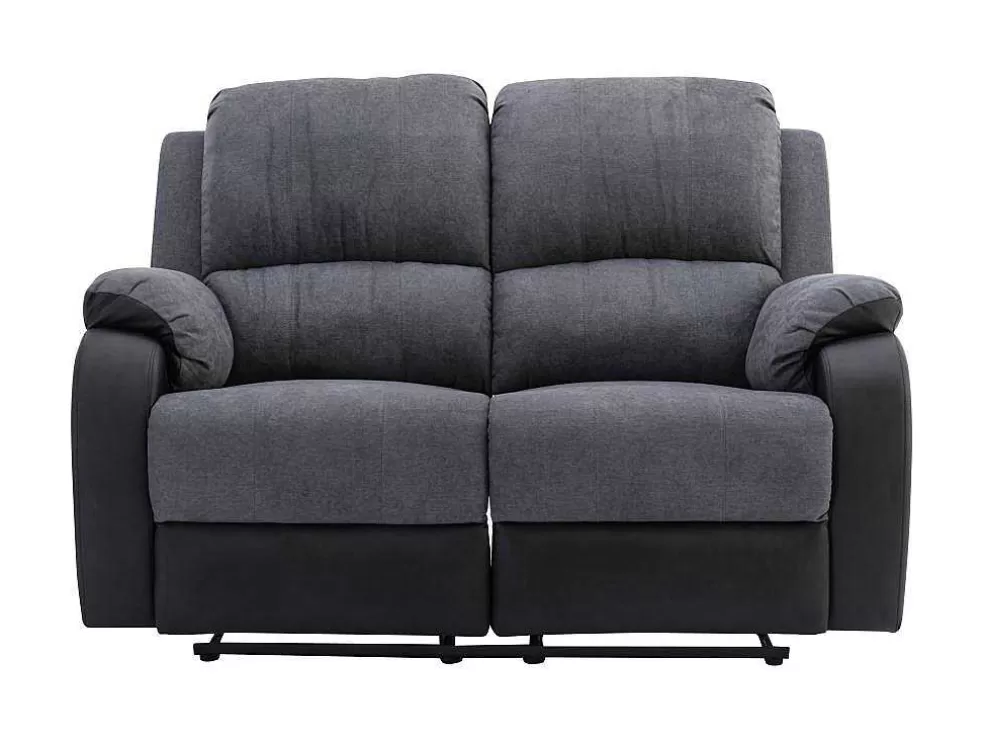 Vente-unique Sofá De 2 Lugares Articulado Em Microfibra E Pele Sintética Cinzento E Preto - Brody* Sofá De Relaxamento Manual