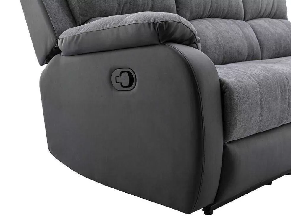 Vente-unique Sofá De 3 Lugares Articulado Em Microfibra E Pele Sintética Cinzento E Preto - Brody* Sofá De Relaxamento Manual