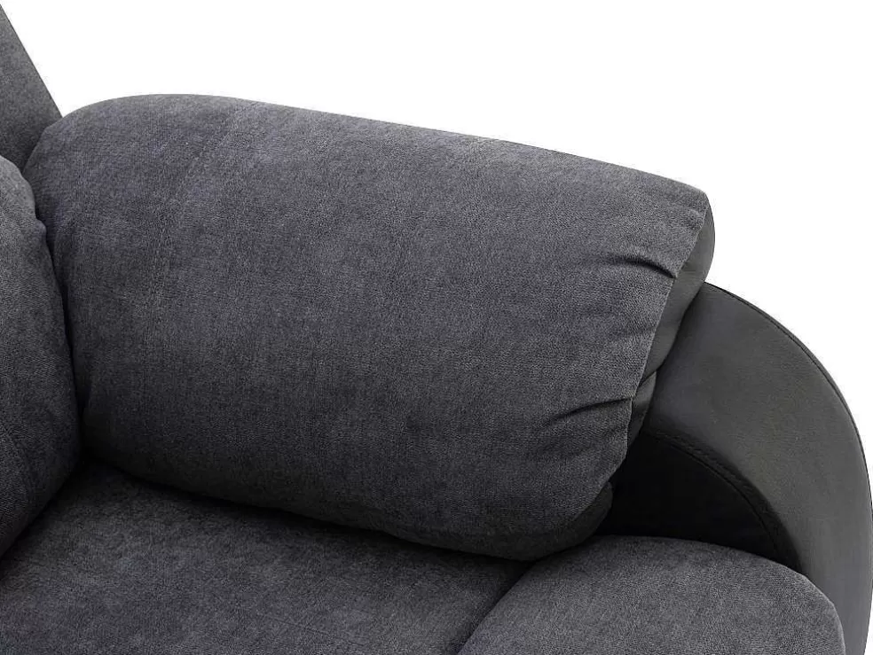 Vente-unique Sofá De 3 Lugares Articulado Em Microfibra E Pele Sintética Cinzento E Preto - Brody* Sofá De Relaxamento Manual