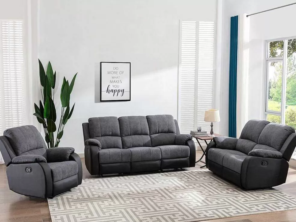 Vente-unique Sofá De 2 Lugares Articulado Em Microfibra E Pele Sintética Cinzento E Preto - Brody* Sofá De Relaxamento Manual