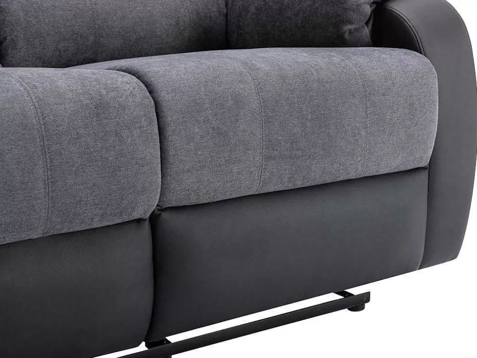 Vente-unique Sofá De 3 Lugares Articulado Em Microfibra E Pele Sintética Cinzento E Preto - Brody* Sofá De Relaxamento Manual