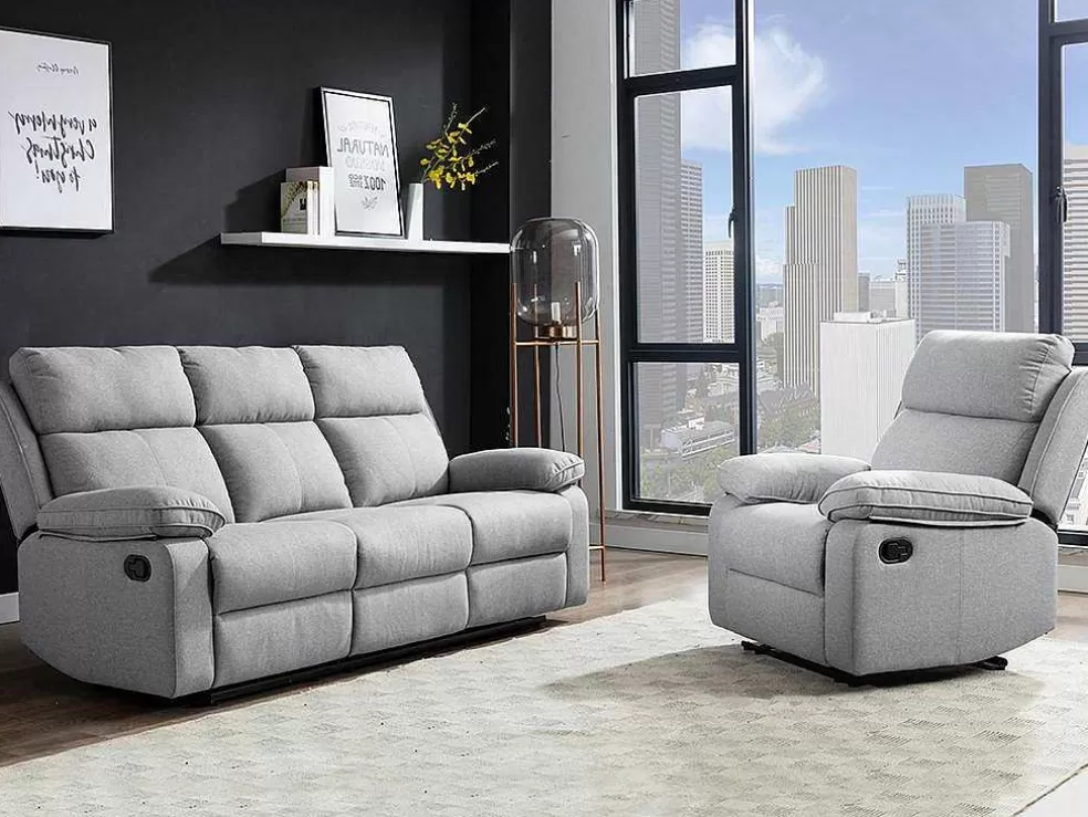 Vente-unique Sofá De 3 Lugares Articulado Em Tecido Cor Cinza-Claro - Lana* Sofá De Relaxamento Manual