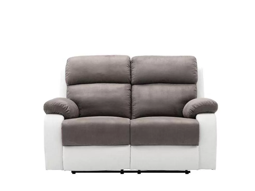 Vente-unique Sofá De 2 Lugares Articulado Manual Em Microfibra E Pele Sintética - Cinza E Branco - Tolzano* Sofá De Relaxamento Manual
