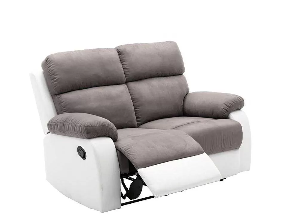 Vente-unique Sofá De 2 Lugares Articulado Manual Em Microfibra E Pele Sintética - Cinza E Branco - Tolzano* Sofá De Relaxamento Manual