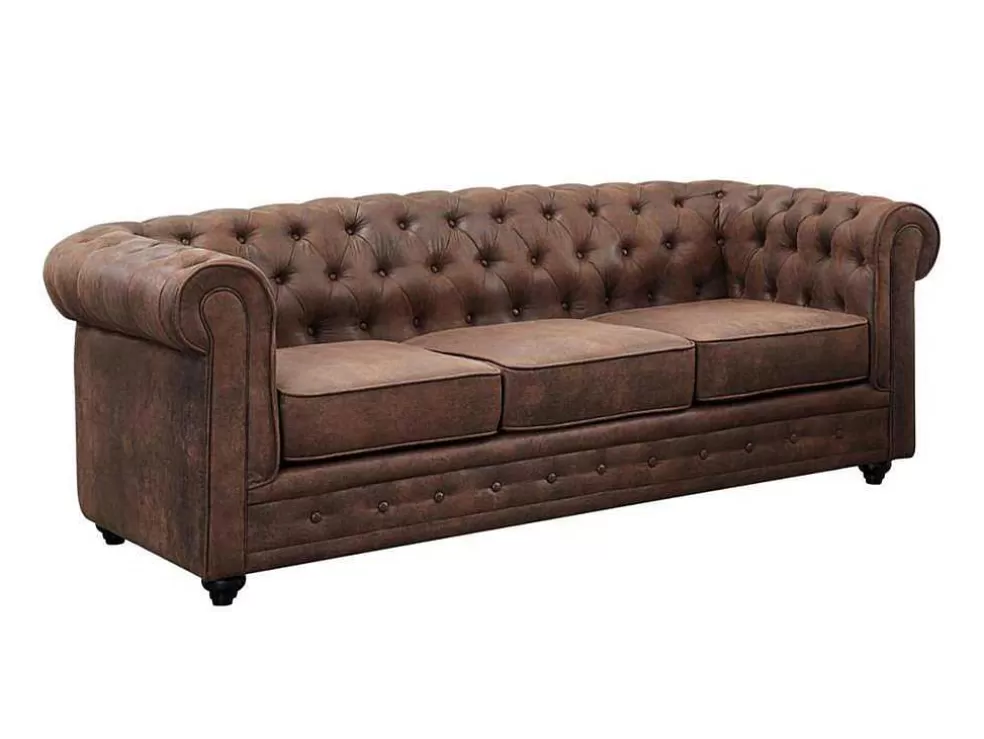 Vente-unique Sofá De 3 Lugares Chesterfield Em Microfibra Com Aspeto De Pele Envelhecida* Sofá