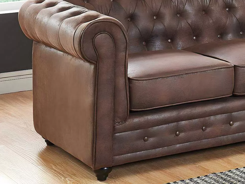 Vente-unique Sofá De 3 Lugares Chesterfield Em Microfibra Com Aspeto De Pele Envelhecida* Sofá