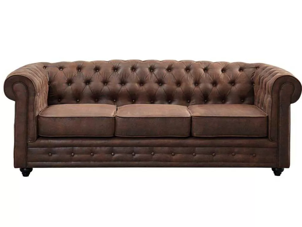 Vente-unique Sofá De 3 Lugares Chesterfield Em Microfibra Com Aspeto De Pele Envelhecida* Sofá