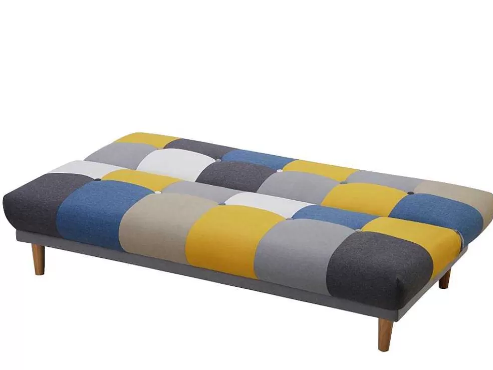 Vente-unique Sofá De 3 Lugares Clic-Clac Em Tecido E Cores Patchwork Cinza, Azul E Amarelo - Mardag* Sofá Cama Clic-Clac E Dobravel
