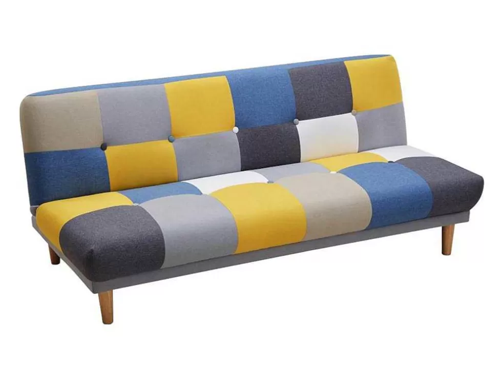 Vente-unique Sofá De 3 Lugares Clic-Clac Em Tecido E Cores Patchwork Cinza, Azul E Amarelo - Mardag* Sofá Cama Clic-Clac E Dobravel