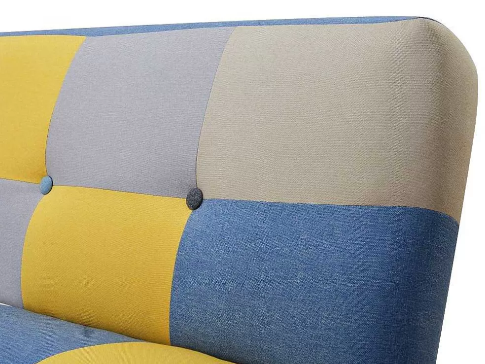 Vente-unique Sofá De 3 Lugares Clic-Clac Em Tecido E Cores Patchwork Cinza, Azul E Amarelo - Mardag* Sofá Cama Clic-Clac E Dobravel